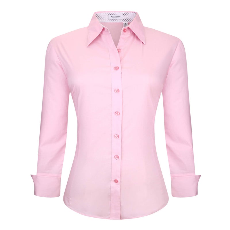 Alex Vando Womens Dress Shirts Wrinkle Free Regular Fit Long Sleeve Stretch Work Shirt,Pink,XL - Image 1